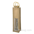 Promoción Customing Durable Durable Recycle Single Bottle Jute Soporte de ventana de PVC Bolsas de vino de voto PVC con mango de bambú